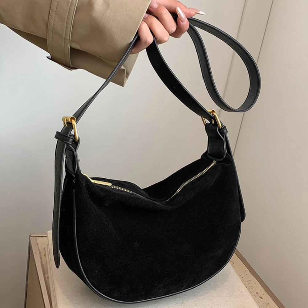 Vintage Suede Crossbody Bag Casual All-Match Large Capacity Soft Zipper Burgundy Packs Daily Working Commute One Shoulder Bags image 3