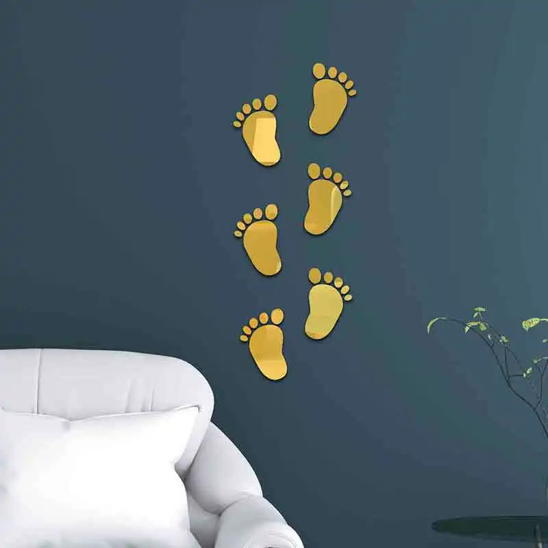 36PCS Small Feet Acrylic 3D Wall Mirror Wall Stickers Self-adhesive Baby Footprints Living Room Bedroom Wall Decorations