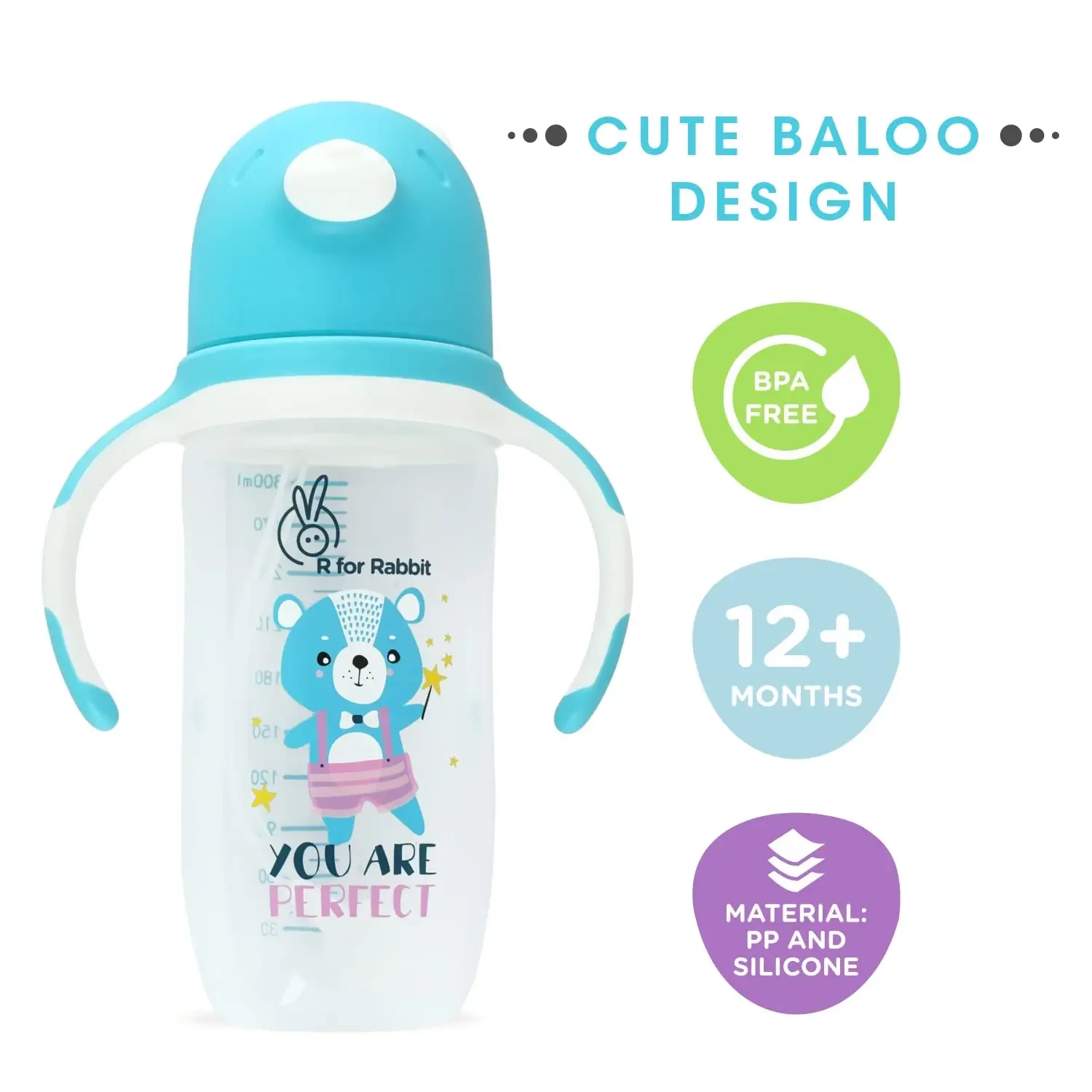 

Sippy Cup for Toddlers 12+ Months, BPA-Free PP & Silicone Baby Water Bottle with Handle & Straw, Cute Baloo Leak-Proof Cup