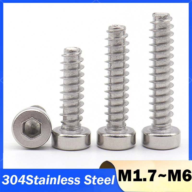 M1.7 M2 M2.3 M2.6 M3 M3.5 M4 M5 M6 HB 304 الفولاذ المقاوم للصدأ رقيقة مستديرة أسطواني رئيس سداسية الذاتي التنصت شقة الذيل المسمار