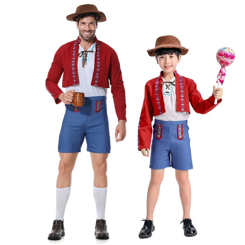 

Halloween German Oktoberfest Bavaria Traditional Beer Man Cosplay Costume Party Western Cowboy Parent-Child Fancy Dress