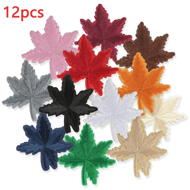 12pcs Iron On Patches For Clothing Maple Leaf Lot Bulk Embroidered Sew Mix Pack Parches Termoadhesivos Ropa Mochila Applique Diy