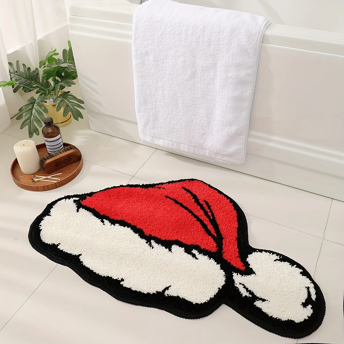 Hat Mat, Christmas Decoration, Red Carpet, Super Soft And Absorbent Ultra-Fine Fiber Cute Decoration Bathroom Carpet Anti Slip