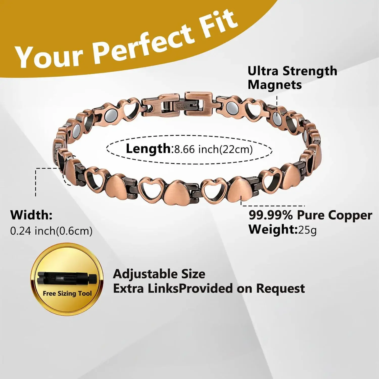 ARADOO Premium Pure Copper Bracelets For Women Love Heart Design Magnetic Wristband Jewelry Gifts