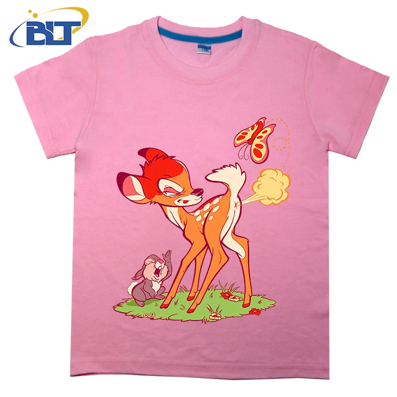 Rabbit and Deer printed kids T-shirt, summer cotton short-sleeved casual top, suitable for both boys and girls