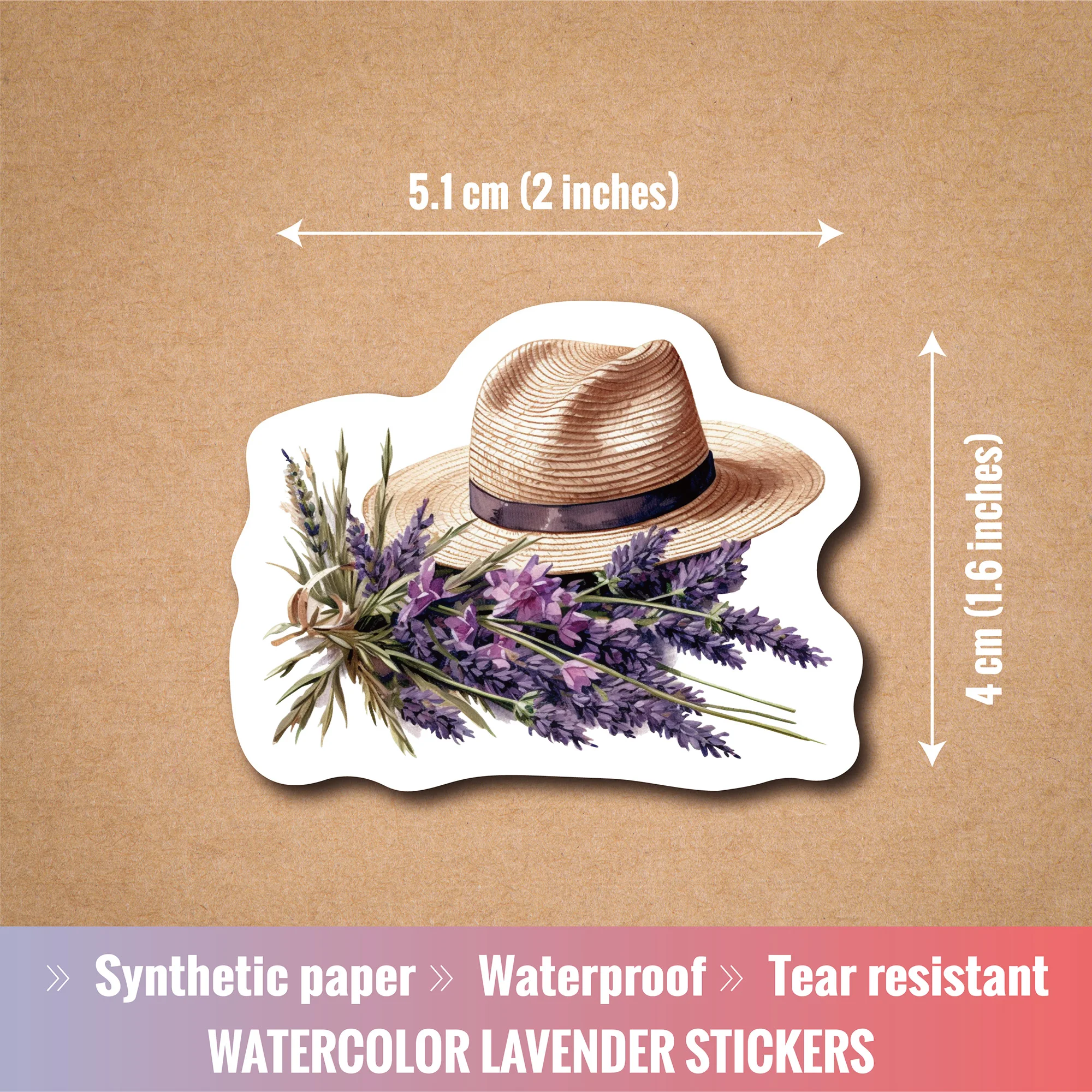 50 Pack Lavender Stickers – Synthetic Paper, Waterproof, Tear-Resistant, Reusable, UV Printed – for Journaling, Scrapbooking