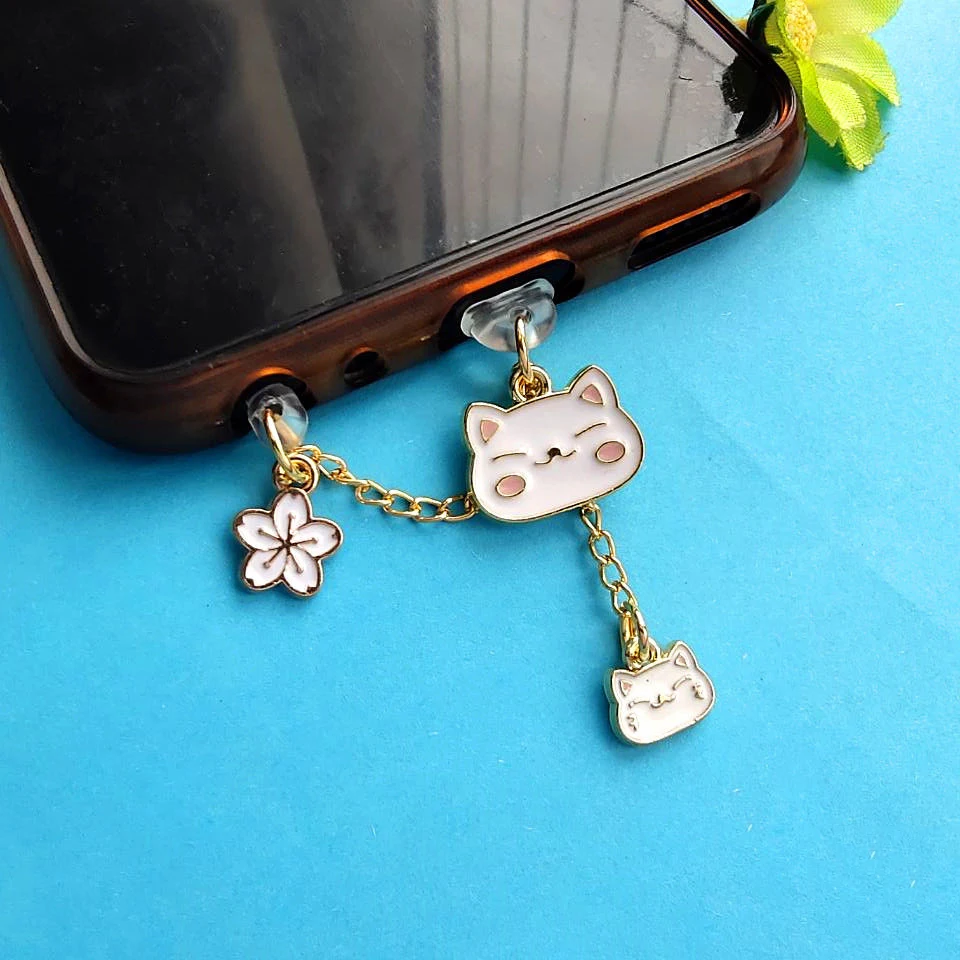 Funny Cat Dust Plug Charm Kawaii Cute Charge Port Plug For iPhone Type C Stopper Anti Dust Protection Cap Women Phone Pendant