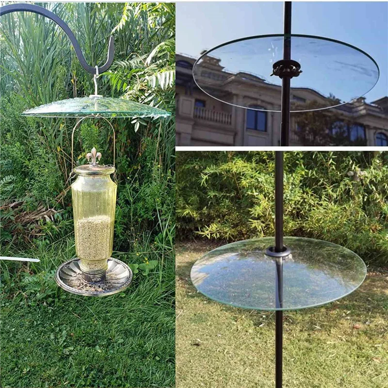 

RALCA-2X Glass Squirrel Baffle For Bird Feeders Pole - Shepherd Hooks/Post Hanging - Clear 13Inch Large Weather Guard