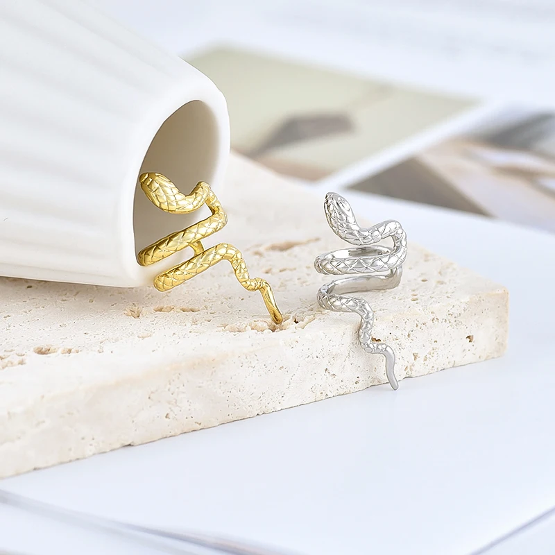 1PC ชุบ 24K Gold Vintage Creative งู/Leaf 925 เงินคลิปบนต่างหูผู้หญิง Gothic ไม่มีเจาะหู Cuff Party ของขวัญ