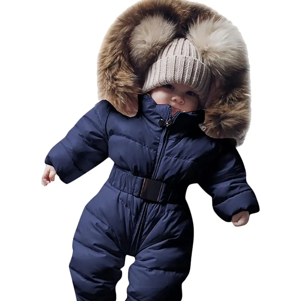 

Cotton Baby Winter Snowsuit Comfortable And Warm Hooded Romper Good Gifts Baby Hooded Winter Romper dark blue 90