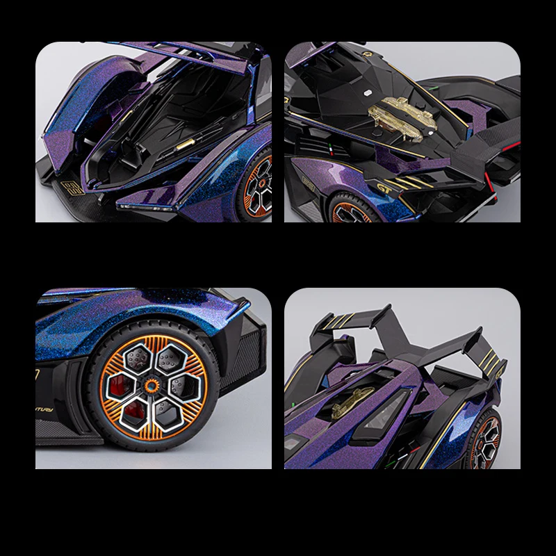1:18 Vision Gran Turismo V12 GT Supercar Alloy Car Model Sound and Light Pull Back Children's Toy Collectibles Birthday gift