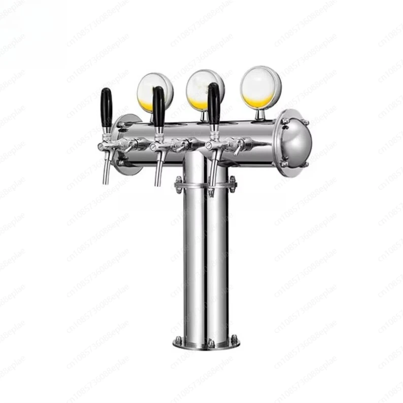 برج بيرة ستانلس ستيل 5 طرق مع أضواء LED، كيجريتر متعدد الصنبور مصقول على شكل حرف T للمنزل والبار رقم BF-30004