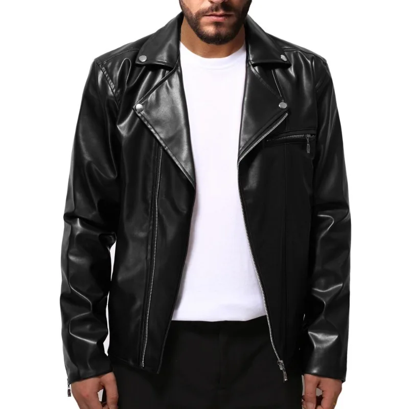 Men\'s Leather Jackets Trendy Spring Autumn New Leather Jackets Handsome Horizontal Zipper Motorcycle Jacket Youth Coat