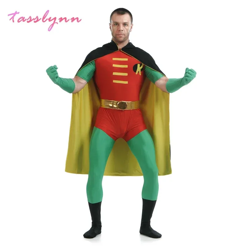 

NewTim Drake Red Robin Damian Wayne Cosplay Costume Party Jumpsuits & Rompers with Cloak Zentai Halloween Costume2025