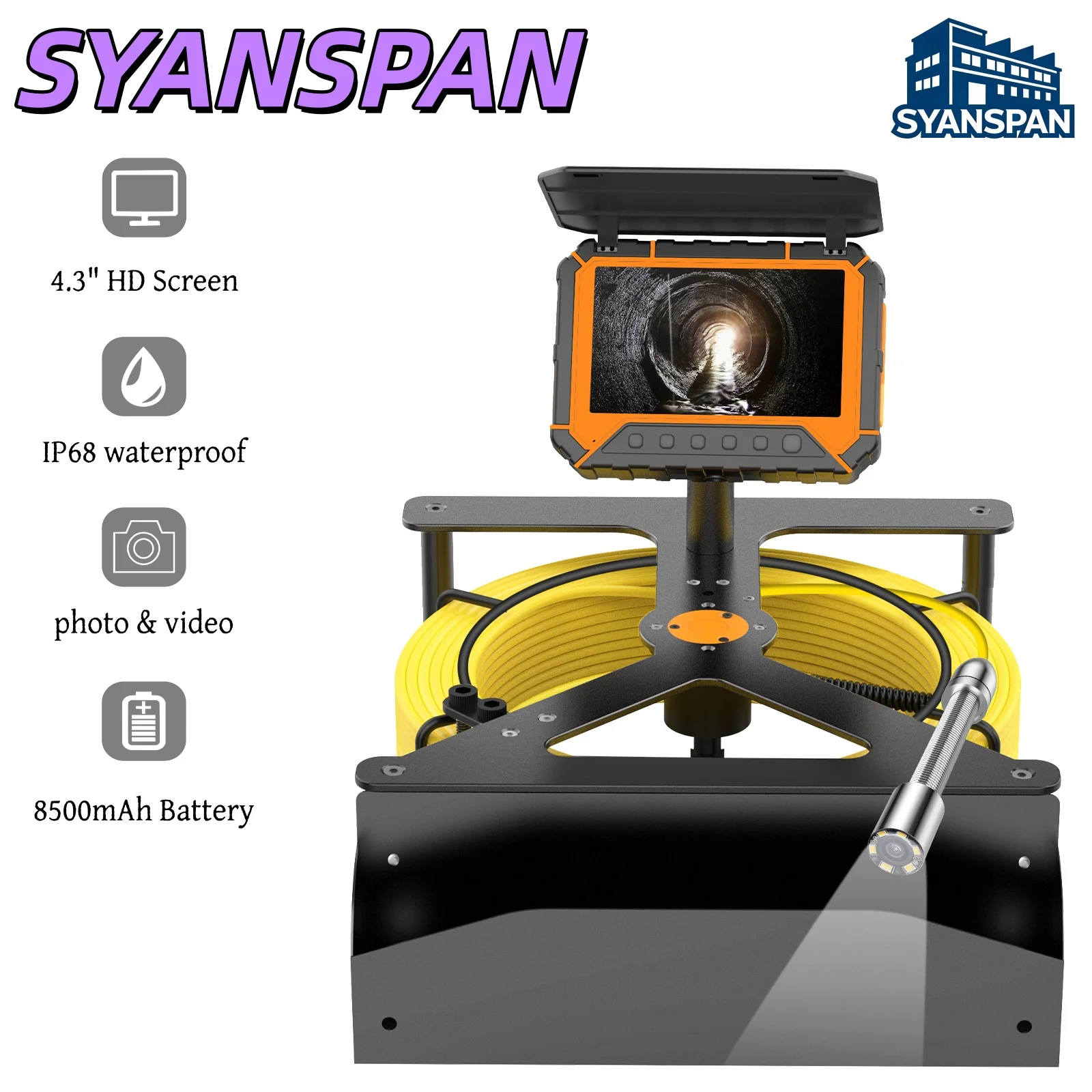 

SYANSPAN Sewer Camera 5-inch High-Definition 32GB DVR Pipeline Endoscope 10200mAh Battery 23mm Diameter Pipeline Camera