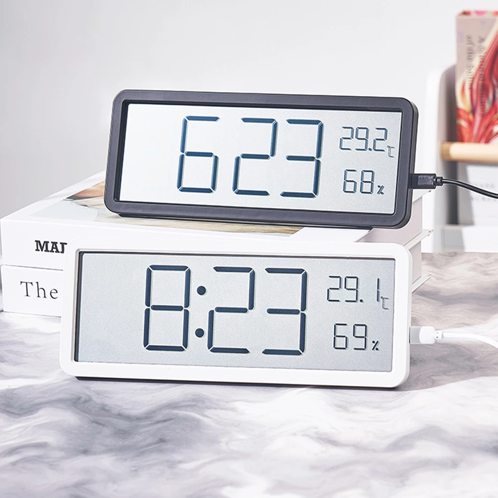 

Wall Clock With LED Display Temperature Humidity Display Electronic Clock Household Desktop Wall Decoration 20.2x2x8cm ABS
