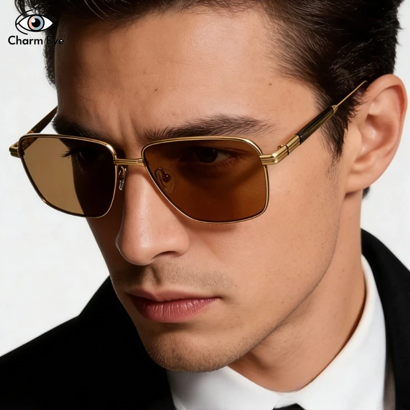 New Pure Titanium Polarized Men's Sunglasses 1105 High End Fashion Square Personalized Large Frame Outdoor Sunscreen Sun Glasses