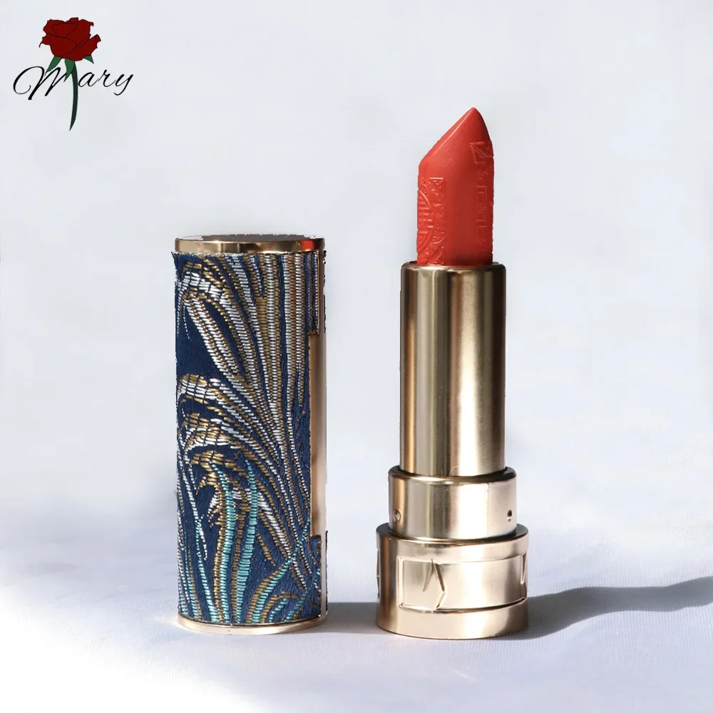 Rosemary Beauty Chinese style Embroidery Red Lipstick Makeup 3D Stereo Carved Velvet Matte Lipsticks Waterproof Long Lasting