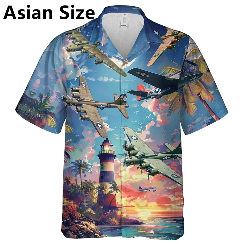 Fashion Airplane Graphic Shirts For Men Summer Trend Short Sleeve 3D Fighter Printed Kids Shirts Casual Oversized Blouse Tops