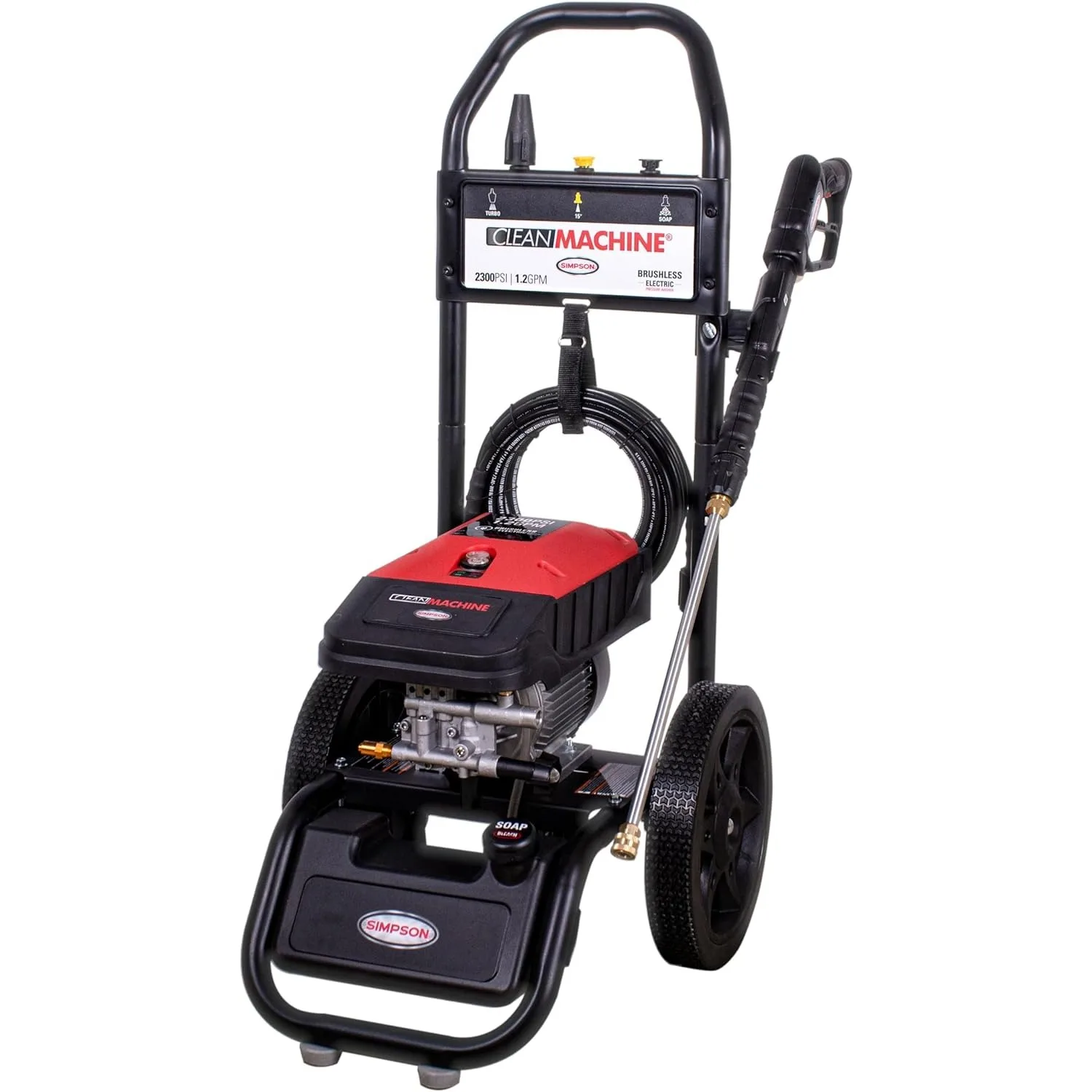 

Cleaning 61016 Clean Machine Electric Pressure Washer, 2300 PSI, 1.2 GPM, Maintenance-Free Axial Cam Pump, 25-ft Flexible Hose