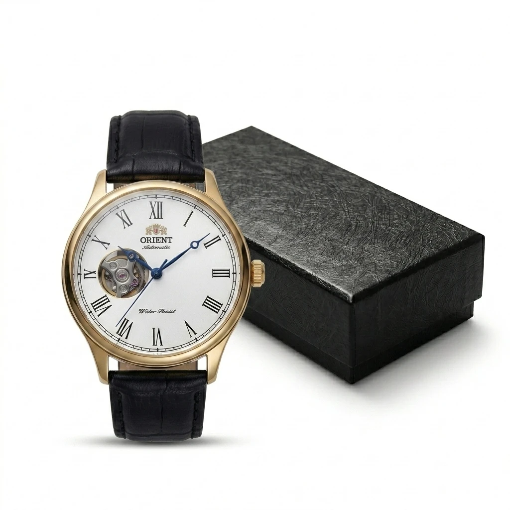 Orient Men Open Heart Skeleton Automatic Mechanical Watch Roman Numerals Leather Strap Business Wristwatch image 3