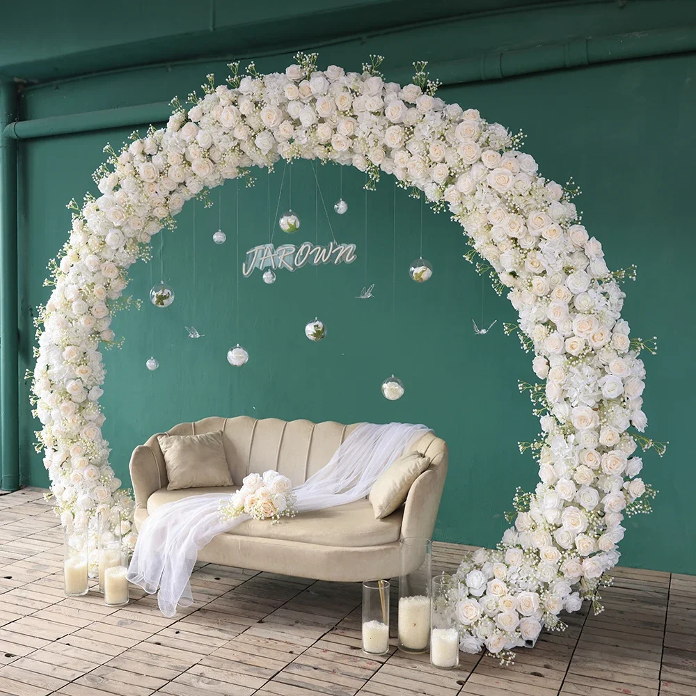 

White Rose Baby's Breath Artificial Flower Arrangement for Wedding Arch Decorations Props Gypsophila Floral Runner Customized