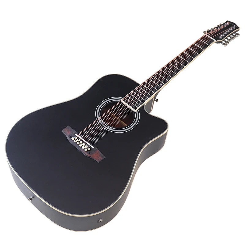 

41 Inch Electric Acoustic Guitars 12 Strings Black Folk Guitar Basswood Body With Pickup Good Handicraft