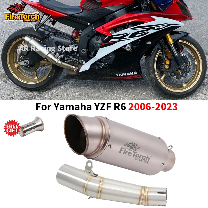 Slip On For Yamaha YZF R6 R 6 2006 - 2023 Motorcycle Exhaust Escape System Modify Mid Link Pipe Carbon Muffler 60mm DB Killer 