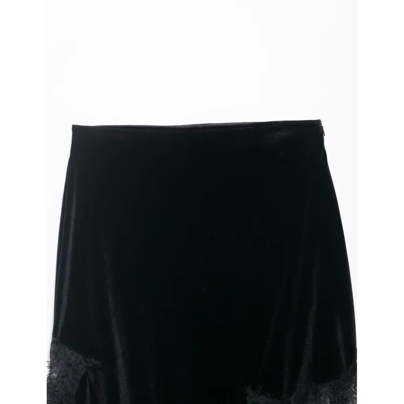 Jupe asymétrique en dentelle pour femmes, taille moyenne, ourlet asymétrique, jupe en Satin, fermeture éclair latérale, jupes chics pour femmes, printemps été