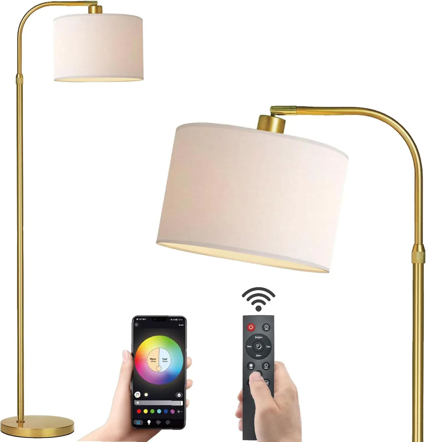 

Remote Control Gold Arc Floor Lamp, 1200 Lumens Dimmable LED with Adjustable Height for Living Room & Bedroom