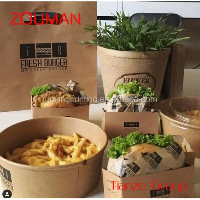 

Custom , Runxing Custom Compostable Eco Friendly Paper Boxes Fast Takeaway Box Food Packaging