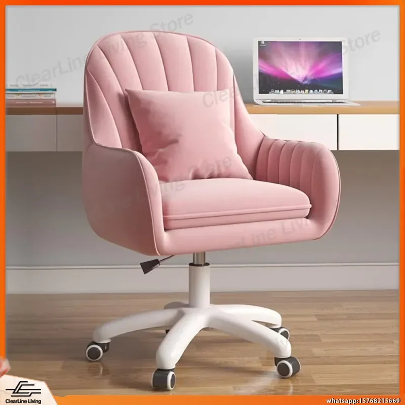 Cadeira de Escritório em Veludo com Encosto Médio, Base Giratória, Rodízios, Altura Ajustável e Design Ergonômico para Mesa de Computador e Quarto