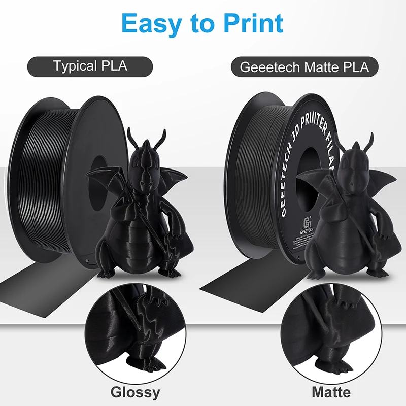Geeetech Matte Filament PLA 1.75mm 1kg Spool (2.2lbs), 3D Printer Material Polylactic Acid, Frosted Texture, Vacuum Packaging