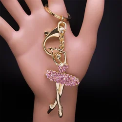 Ballet Dancer Keychain Pink Rhinestone Ballerina Key Chains Souvenir Gifts for Women Girls Jewelry Gift llaveros K9232S01