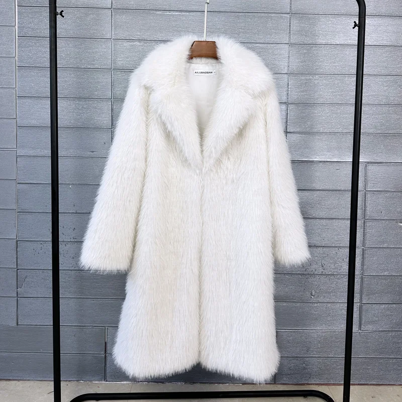 

Winter Women Faux Fur Jacket Bright Color Furry Suit Collar Artificial Fur Coat For Female Instagram-Style Long Lady Fur Coat