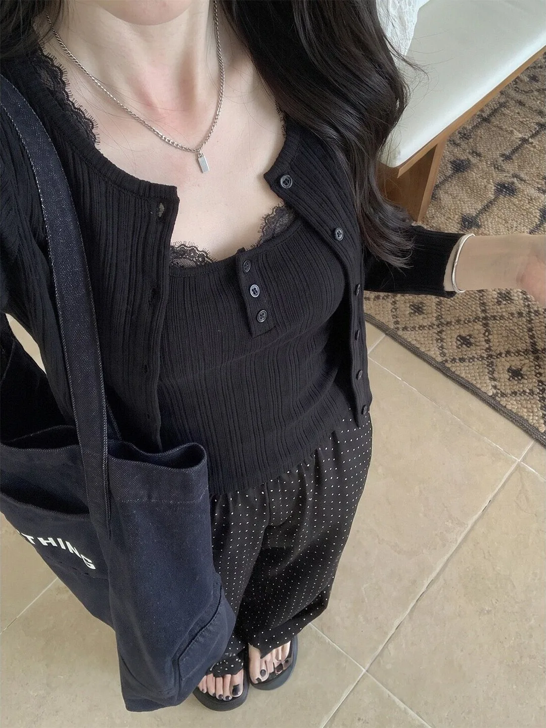 Korean Laid-back Style Lace Layering Bridesmaid Set Women Early Autumn Small Size Knitted Long Sleeve Open Cardigan Two-piece...