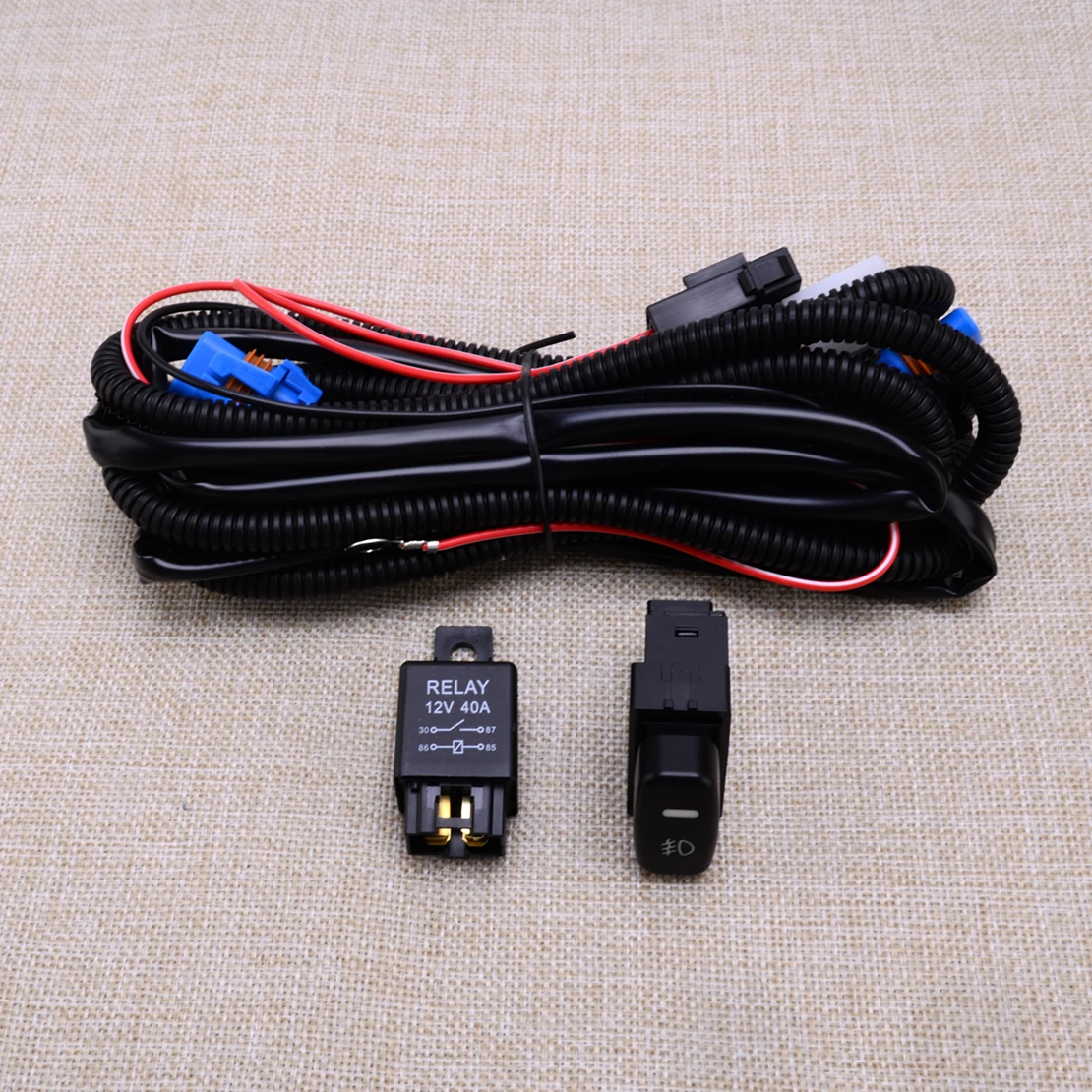 H10 H12 LED Fog Light Wiring Harness 40A 12V Relay ON/OFF Switch Kit 16AWG Fit for Mitsubishi Outlander Lancer Eclipse Black