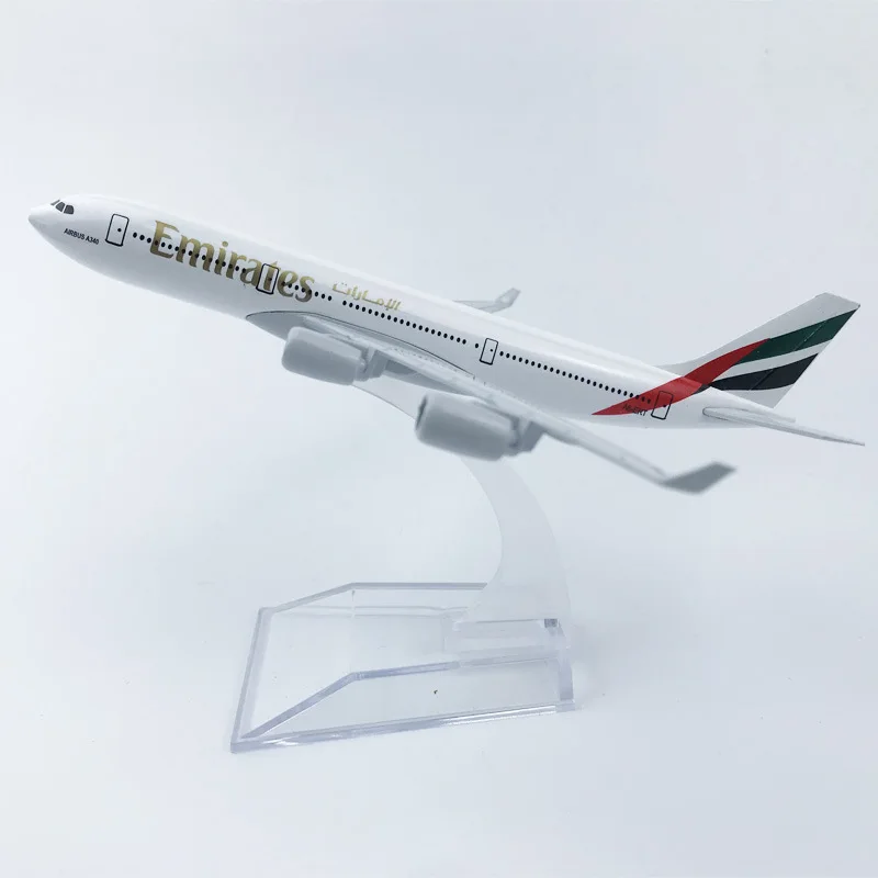 Modelo de avión A340 de 16cm, Emirates Airways, aleación de simulación fundida, modelo de avión, Kit de juguete y adornos, juguetes para niños de 8 a 10