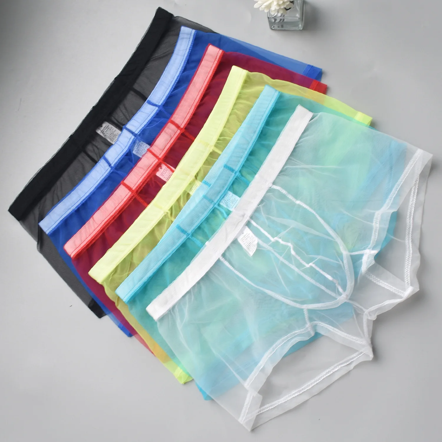 Sous-vêtements porno transparents pour hommes, boxer en maille respirante, culotte de tentation, ultra mince, transparent, également solide, document sexy