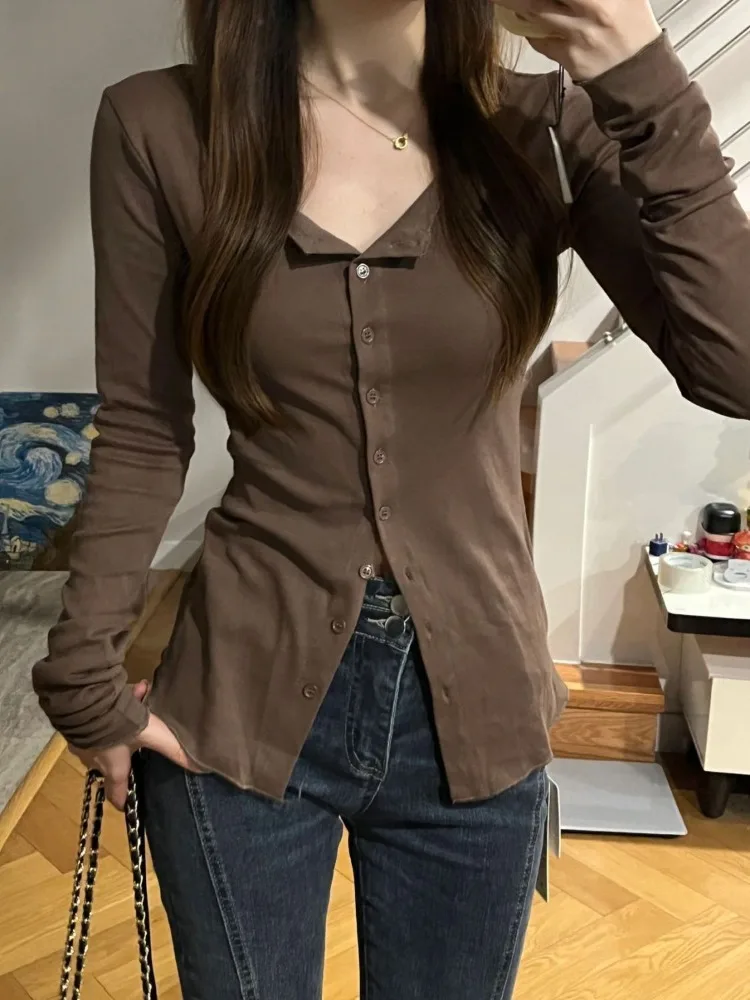 

American Subcultural Long Sleeve T-shirts Autumn Slim Waist Shirt Women Y2k Slim Fit Aesthetic Tops Mujer Blusas Mujer