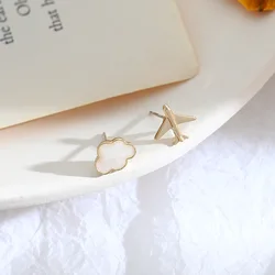 S925 Silver Needle Fun Personality Small Airplane Cloud Asymmetrical earrings for women Japanese and Korean Simple Net Red Earr