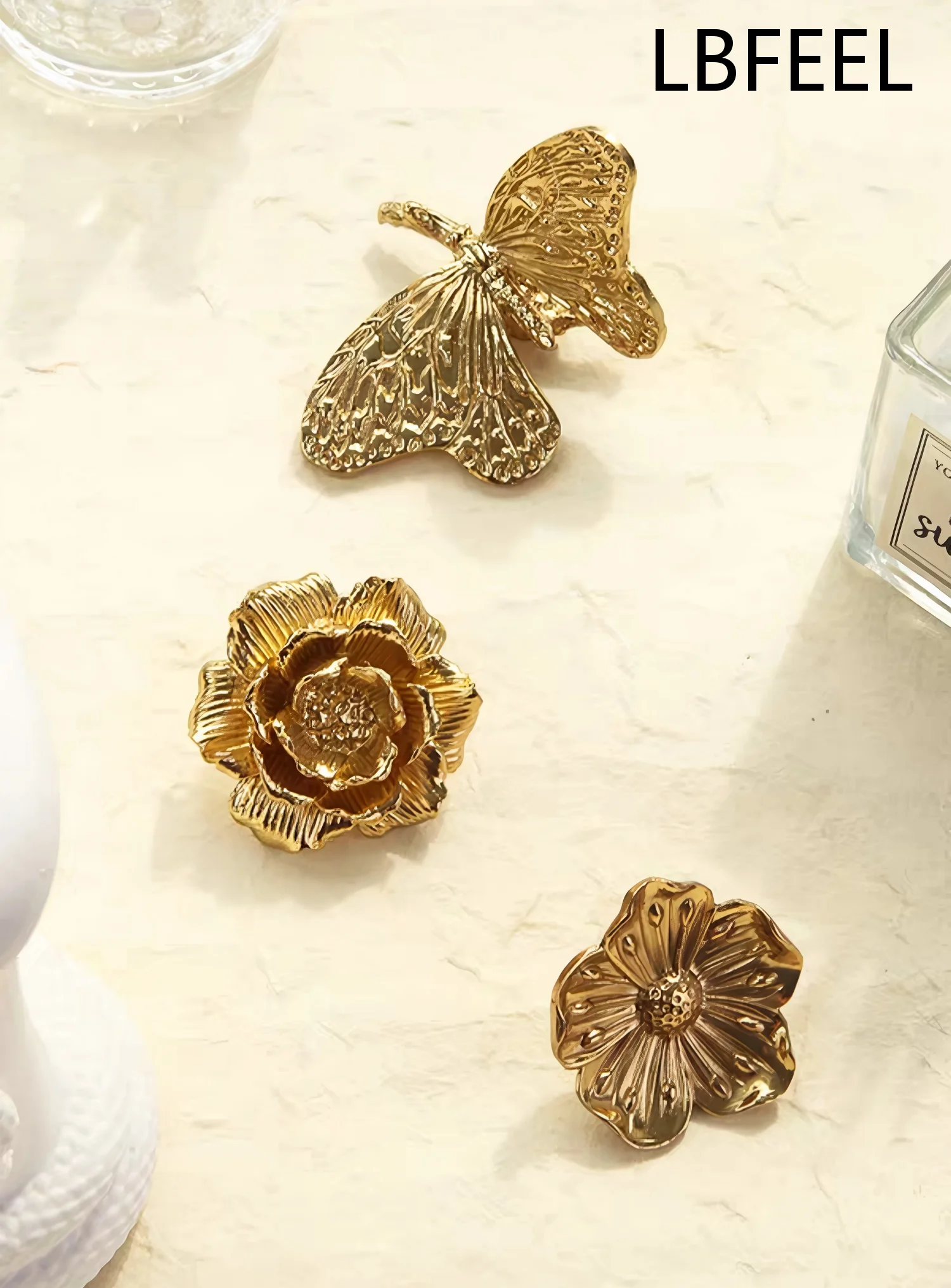 Unique Flower Drawer Handles Dragonfly Bird Butterfly Dresser Pull Animal Cabinet Knob Solid Brass Kitchen Door Handle LBFEEL