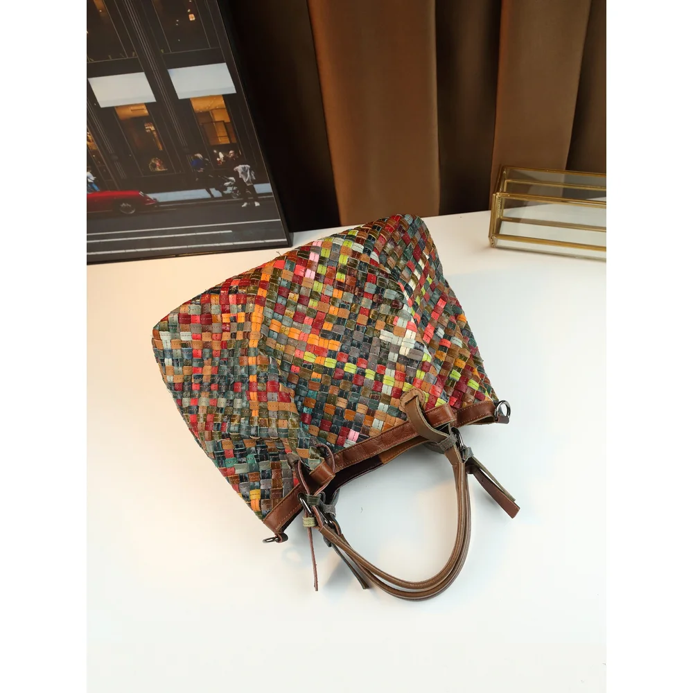 Винтажная женская сумка, цветная сумка ручной работы, сумка через плечо большой вместимости, женская сумка, повседневная и универсальная.