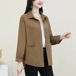 2023 Autumn and Winter Women's Solid Color Polo Button Pocket Swallowtail Loose Fashion Casual Elegant Commuter Long Sleeve Coat