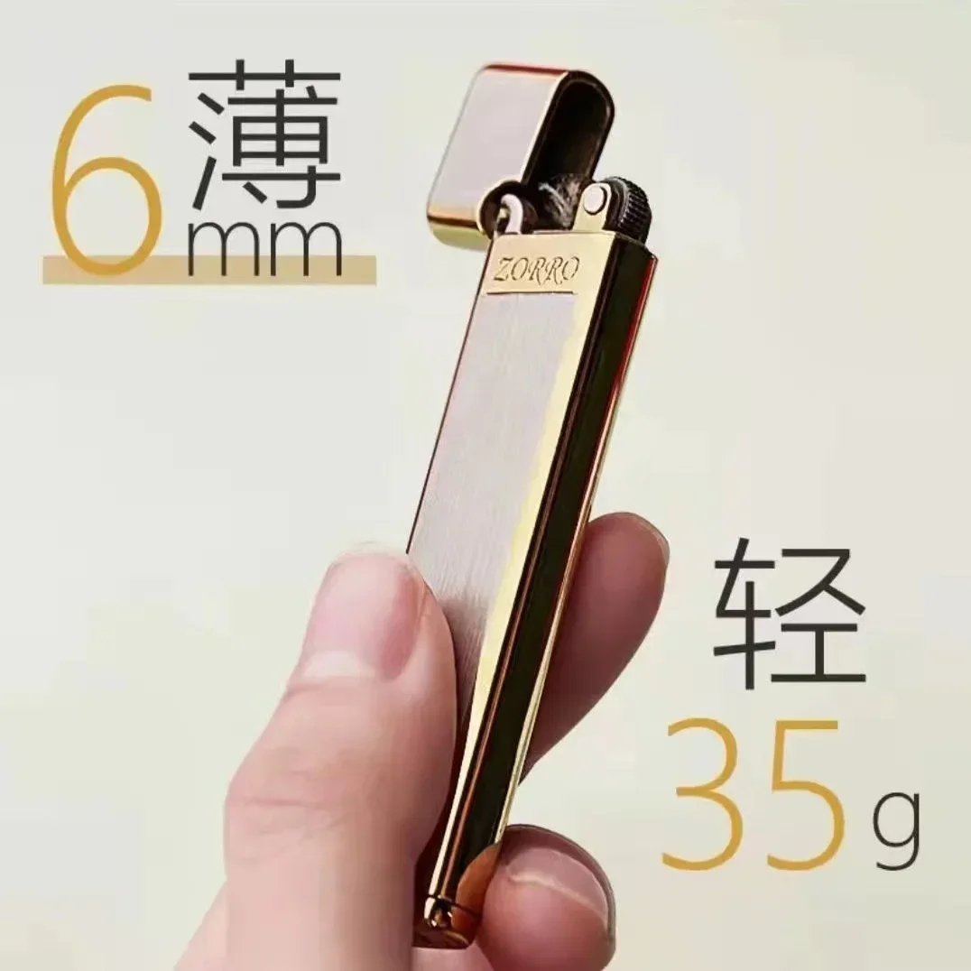 ZORRO Ultra-thin Metal Kerosene Lighter Creative Grinding Wheel Type Lightweight Portable Smoking Accessories Gadgets for Men