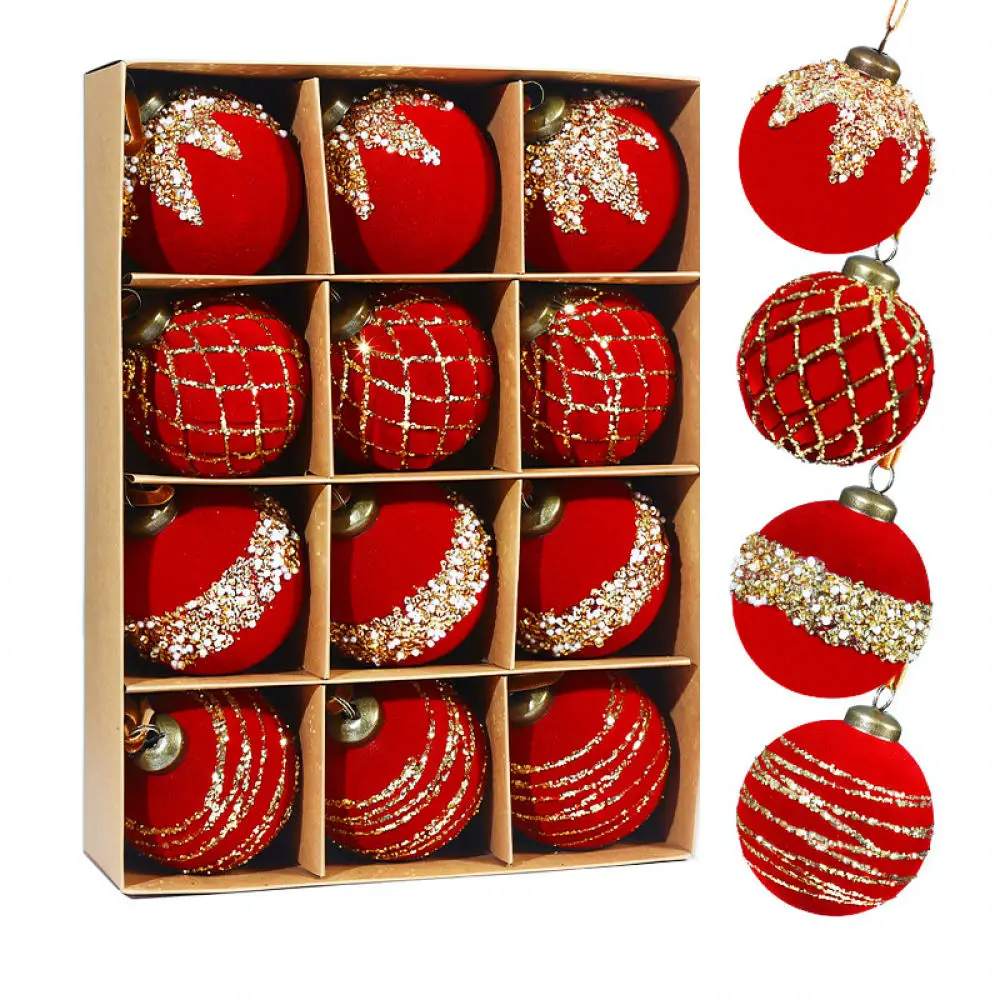 Premium 8cm Flocked Christmas Ornaments Painted Tree Hanging Pendants Modern Minimalist Decor Soft Texture Holiday Baubles