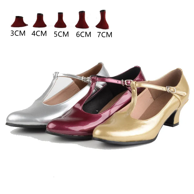 Dance Shoes For women Shiny Modern Dance Shoes T Strap Closed Toe Salsa Ballroom Tango Latin Shoes For Girls Ladies Women