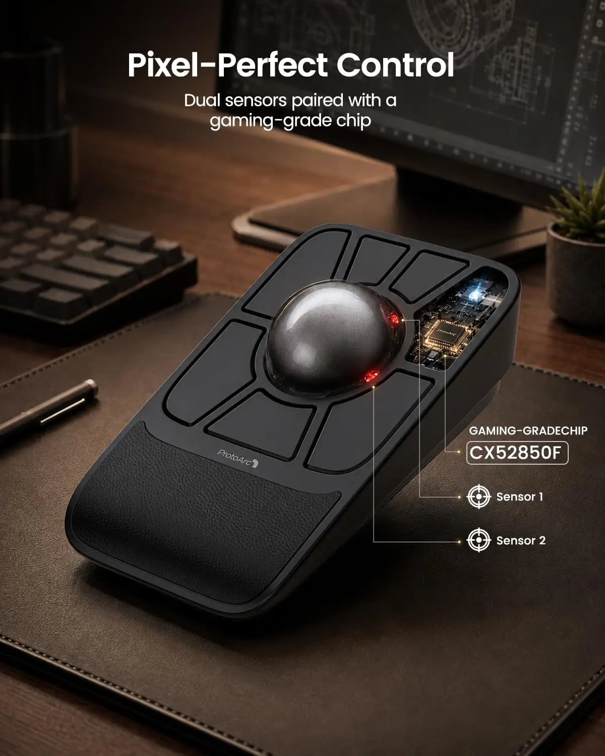 ProtoArc Wireless Trackball Mouse EM06, Tri-Mode Wired/2.4G/Bluetooth mouse Customizable Finger Trackball Mouse