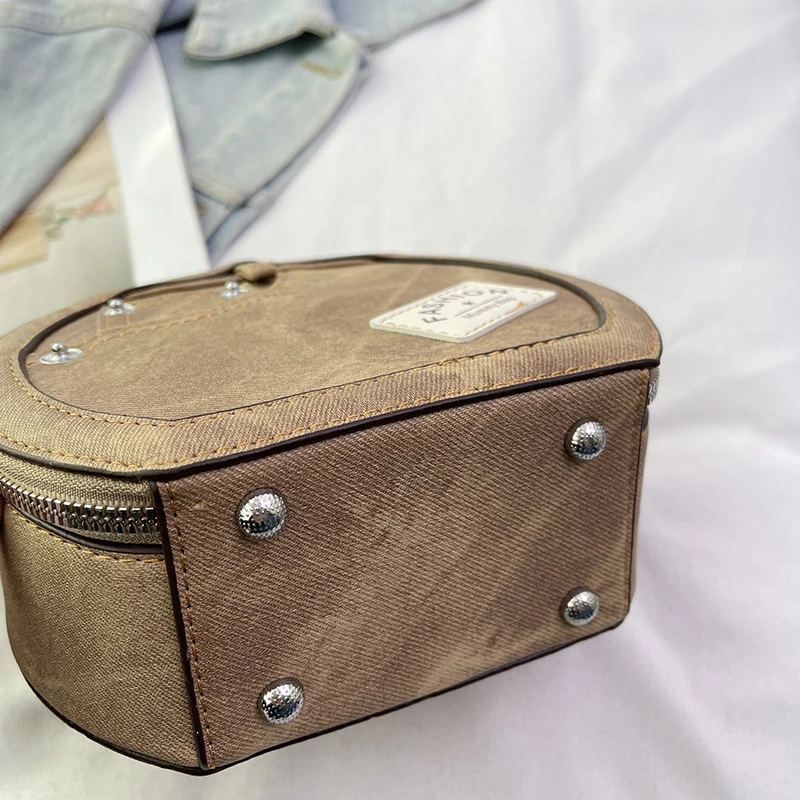 Runde Handtasche Retro Shoudler Taschen für Frauen 2024 Mini kleine Umhängetasche klassische Pu Griff Geldbörse Bolasas runde Einkaufstasche – Detail 18