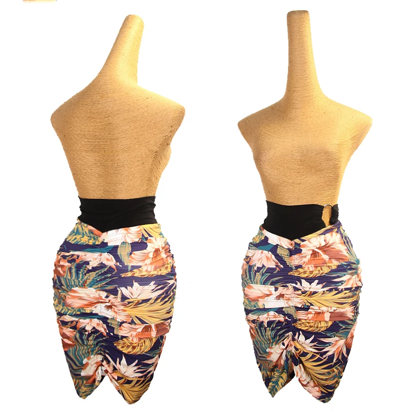 

New Latin Dance Skirts Premium Printed Bag Hip High Waist Short Skirt Tango Samba Rumba Professional Performance Costumes